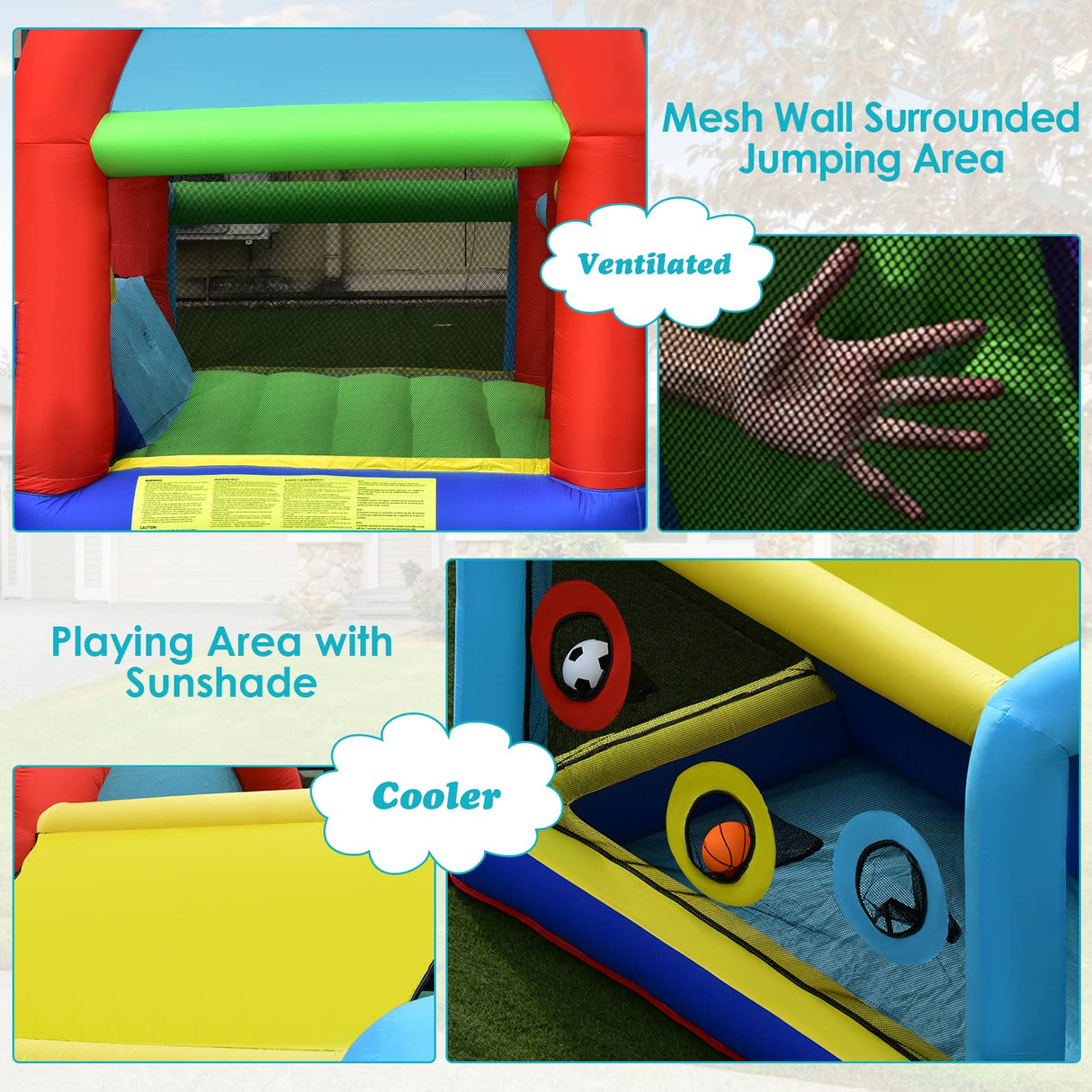 HONEY JOY Inflatable Bounce House, 8 in 1 Kids Jumping Castle w/2 Slides, Jumping Area