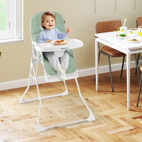 BABY JOY Foldable High Chair, Easy Clean Compact Highchair with Removable Adjustable Tray and PU Seat Cushion