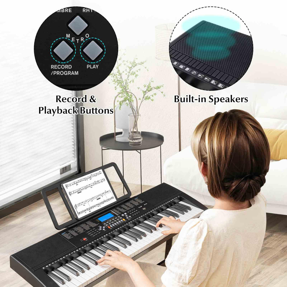 61-Key Portable Electronic Keyboard Piano with Stand and Stool