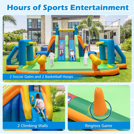 HONEY JOY Inflatable Water Slide, 19x17FT Large Waterslide Park w/Dual Long Slides & Climbing Walls