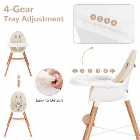BABY JOY Baby High Chair, Wooden Highchair for Babies Infants w/Double 4-Gear Tray