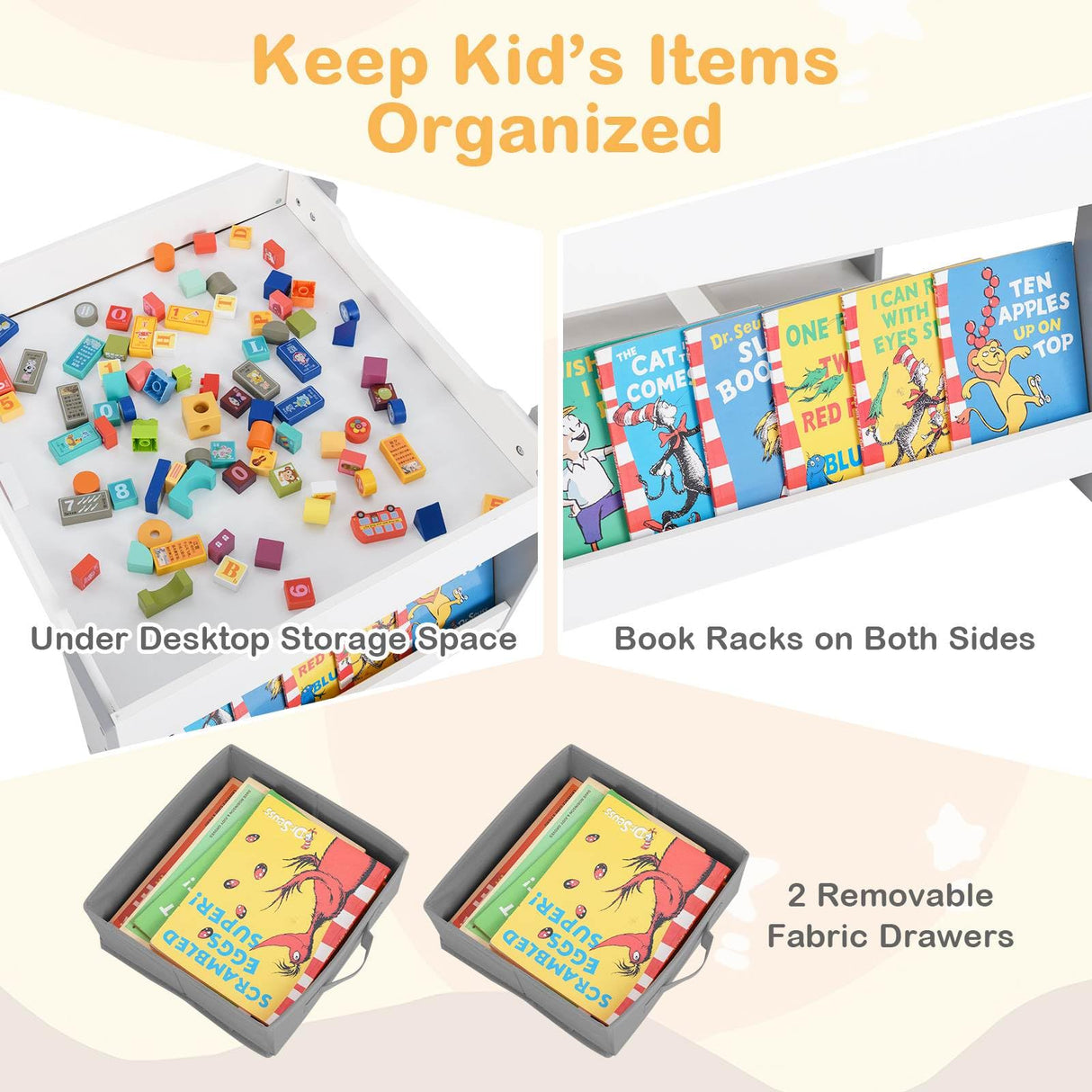 4-in-1 Kids Table and Chair Set, Wooden Activity Table, 2-in-1 Detachable Tabletop Table & Chair Set for Classroom
