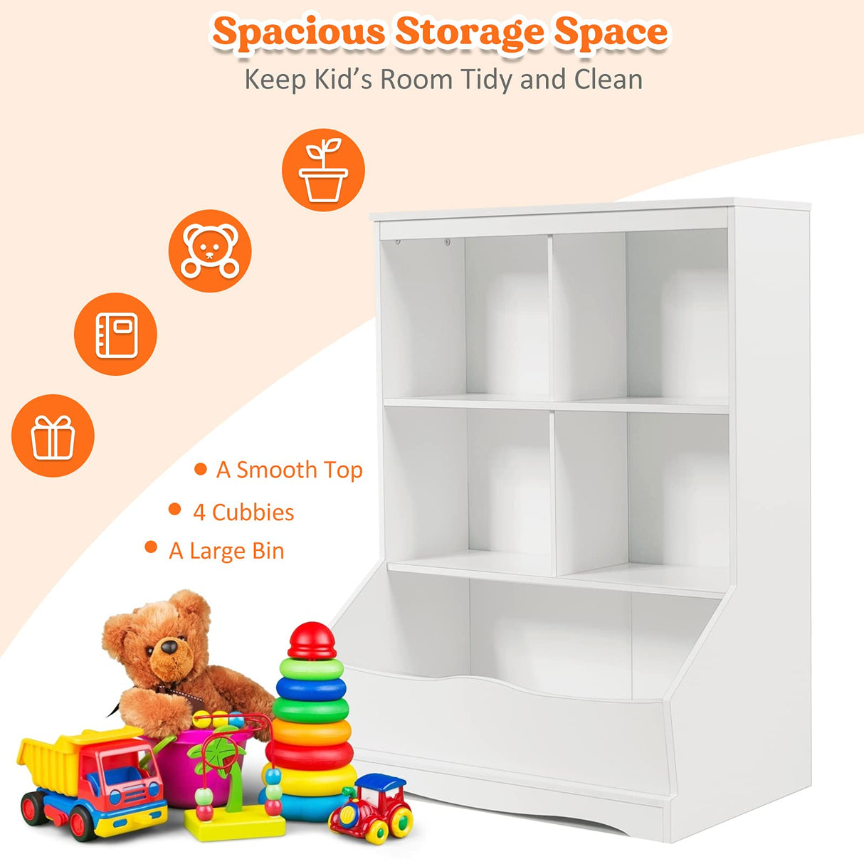 HONEY JOY Kids Bookshelf, 3-Tier Toy Storage Organiser for Children w/4 Open Compartments and 1 Box