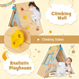 HONEY JOY Kids Triangle Climber with Tent, 2 in 1 Wooden Climbing Triangle Toys w/Climbing Wall
