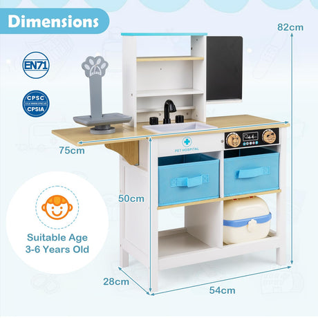 HONEY JOY Kids Play Doctor's Office w/Blackboard, Pet Scale, Faucet, Sink