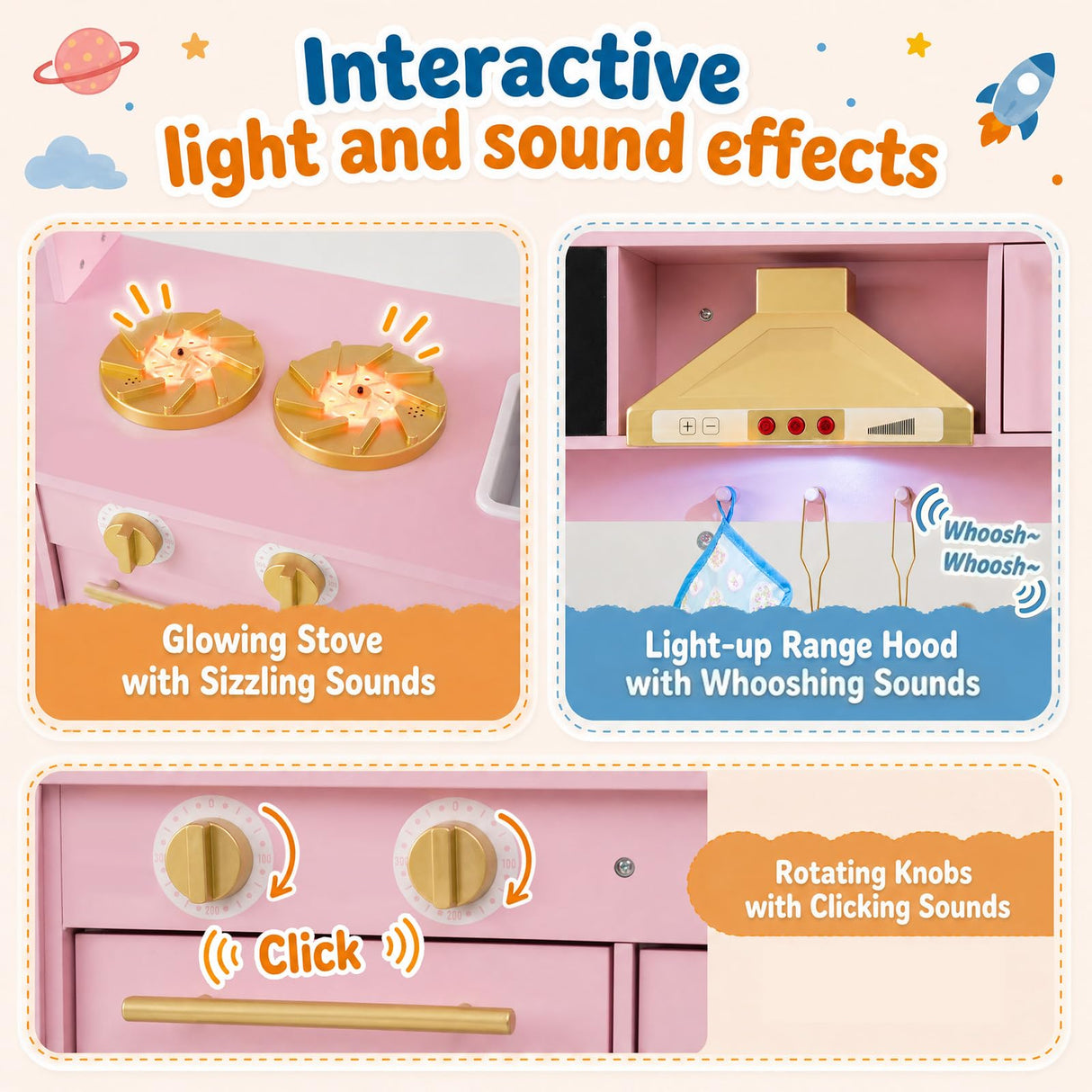 HONEY JOY Wooden Play Kitchen for Kids Toddlers w/Storage