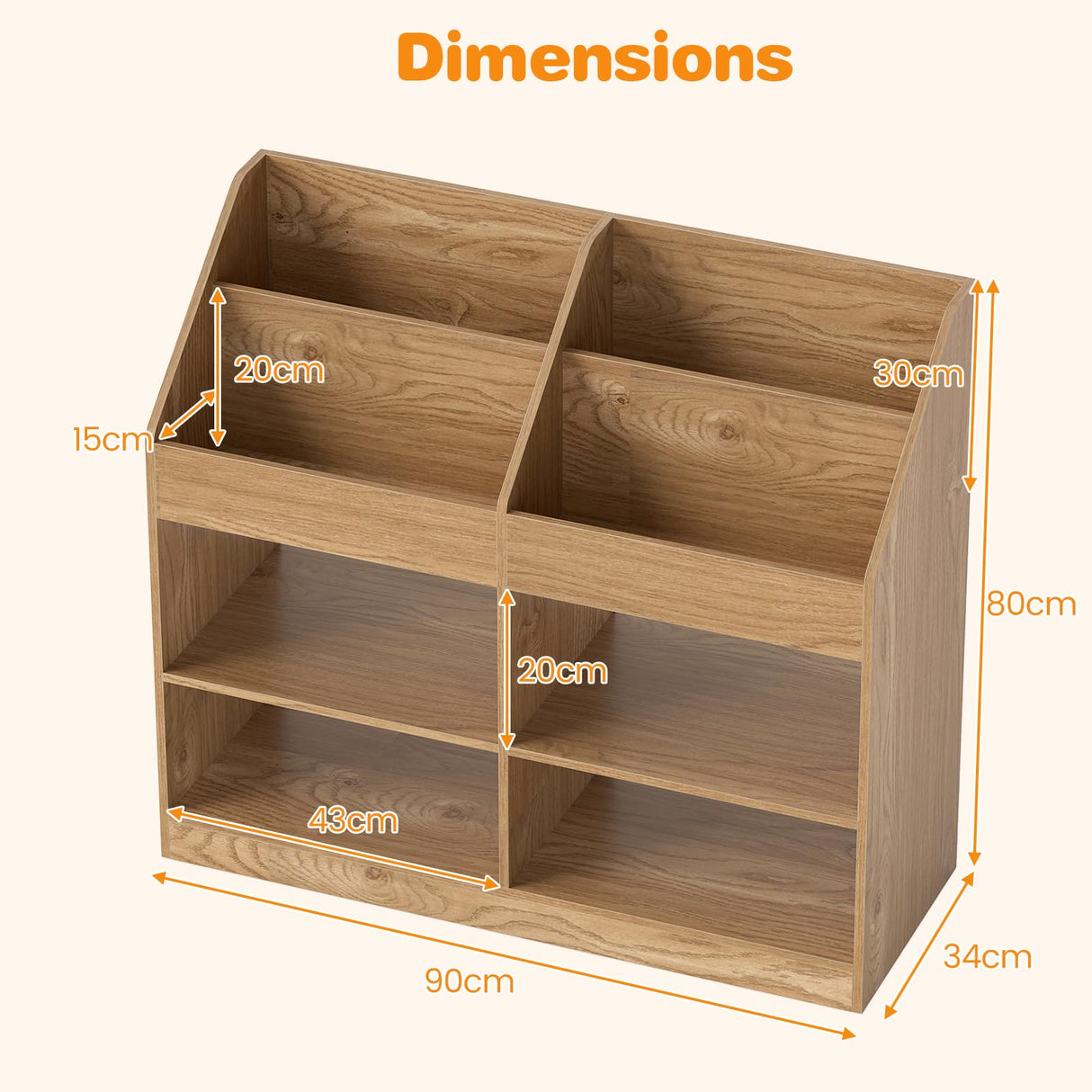 HONEY JOY 3-Tier Kids Bookshelf, Montessori Cube Bookcase for Nursery, Classroom