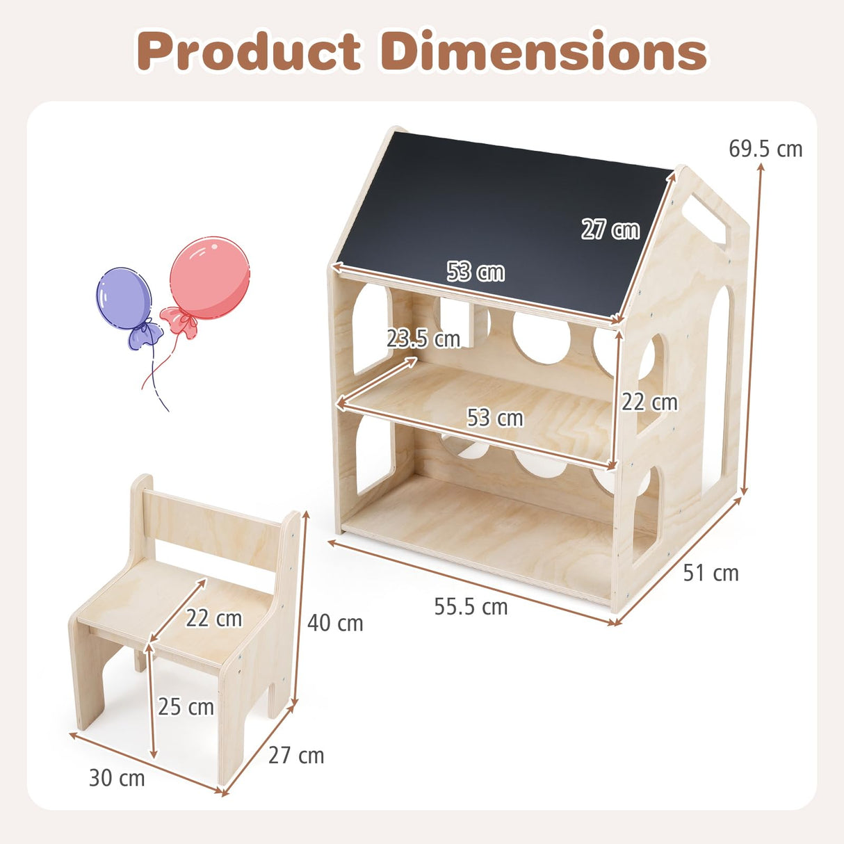 HONEY JOY House-Shaped Kids' Desk w/Chair, 3-in-1 Toddler Art Table Set