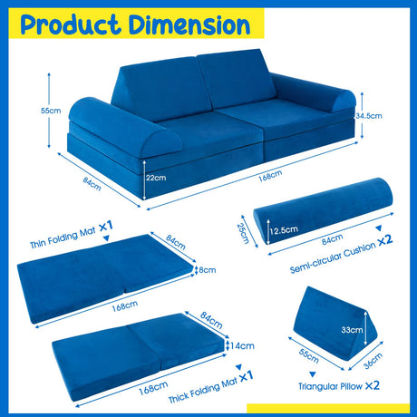 8-Piece Kids Play Couch Sofa, Modular Convertible Foam Folding Floor Sofa