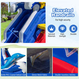 HONEY JOY Inflatable Water Slide, Dolphin Theme Kids Bounce House Water Park w/Long Slide, 2 Splash Pools with 680W Blower