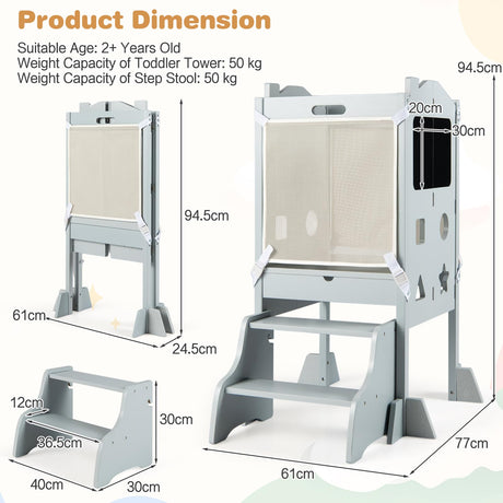 BABY JOY Foldable Toddler Tower with 3 Using Modes Step Stool Standing Kitchen Tower