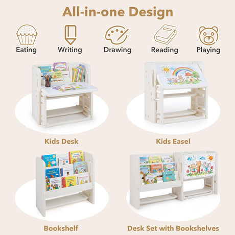 HONEY JOY Kids Desk and Chair Set, Children Writing Desk with Side Bookshelves & Storage Baskets