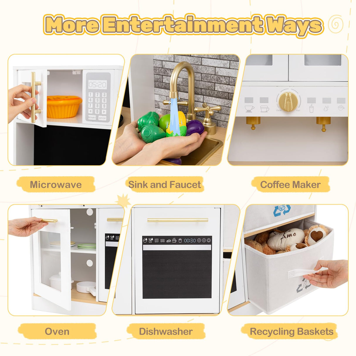 Kids Kitchen Playset Wooden Pretend Play Kitchen with Stoves