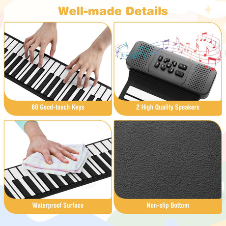 HONEY JOY 88 Keys Roll Up Piano, Portable Hand Roll Piano Keyboard