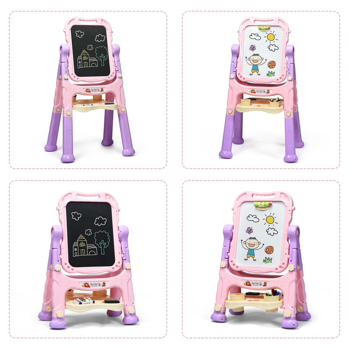 BABYJOY Art Easel for Kids, Height Adjustable 360° Rotate Double Sided Standing Art Drawing Board