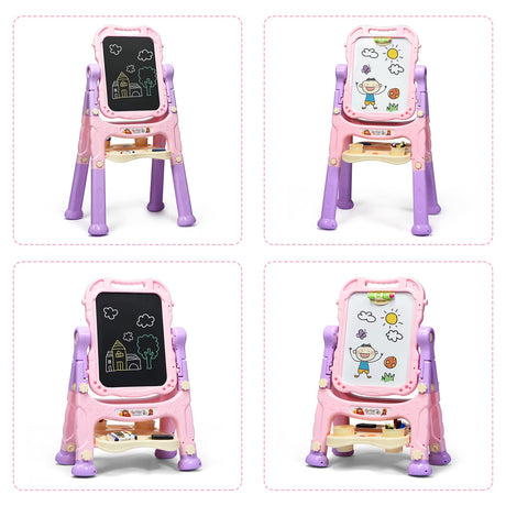 BABYJOY Art Easel for Kids, Height Adjustable 360° Rotate Double Sided Standing Art Drawing Board