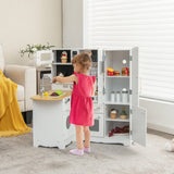HONEY JOY Kids Corner Kitchen Playset, Wooden Pretend Playset w/Realistic Washing Machine, Microwave Oven