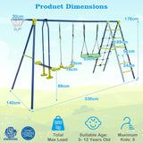 HONEY JOY 6-in-1 Patio Kids Swing Set, A-Shaped Metal Swing Frame