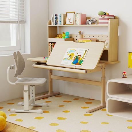 Height Adjustable Writing Table with Tilt Retractable Book Stand