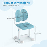 Height-Adjustable Kids Desk Chair, Children Study Chair w/Double Back Support & Breathable Seat