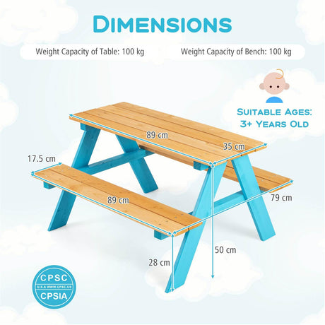 HONEY JOY Kids Wooden Picnic Table Set, Outdoor Children Table with Bench Seats