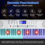 HONEY JOY 61 Key Piano Keyboard, Portable Electronic Keyboard Piano with Lighted Keys, LCD Screen, Headphones (White)
