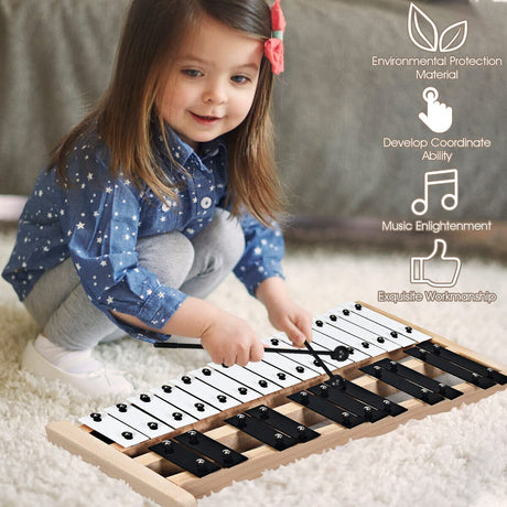 HONEY JOY Kids 27-Note Glockenspiel Xylophone, Glockenspiel Xylophone for Toddlers w/27 Metal Keys, Percussion Instrument