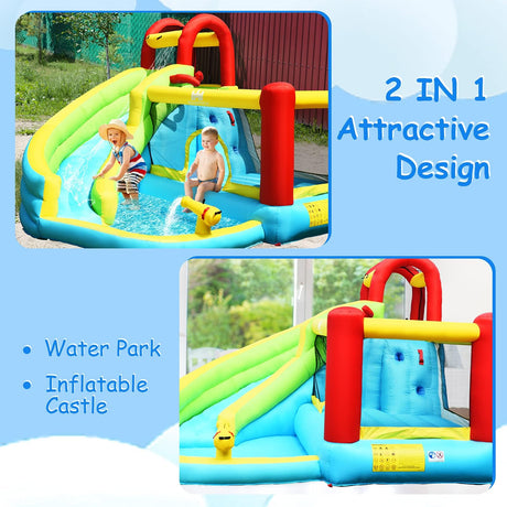 HONEY JOY Inflatable Water Slide, 6 in 1 Jumping Bounce House w/Climbing Wall, Splash Pool