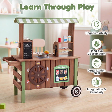 HONEY JOY Kids Food Cart, Pretend Play Market Stand Food Cart