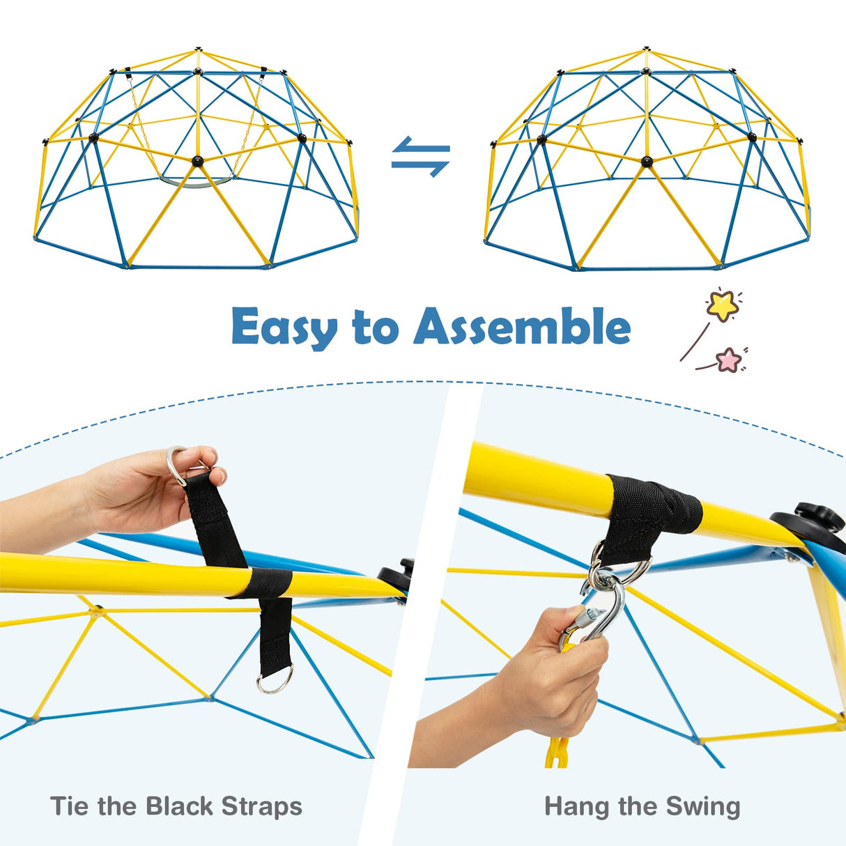 HONEY JOY Kids 10FT Climbing Dome with Swing w/Slide