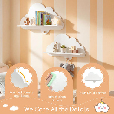 HONEY JOY 2 Pieces Floating Cloud Shelves, Wall Mounted Storage Display Rack