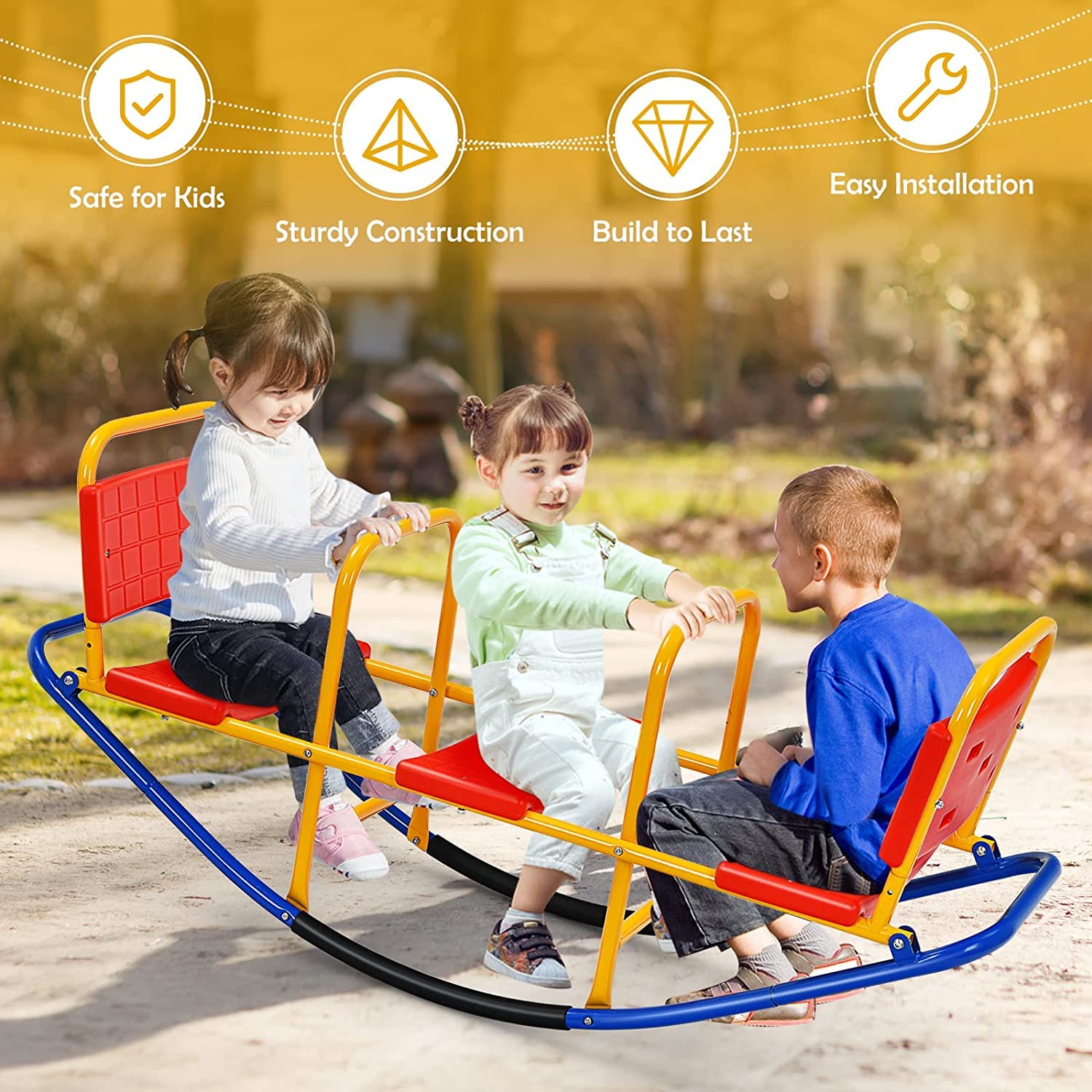 HONEY JOY Kids Seesaw Teeter Totter Metal Rocking Seesaw Heavy Duty Indoor Outdoor Playground Equipment for Toddlers