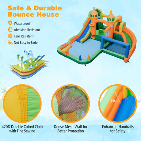 HONEY JOY Inflatable Water Slide, Kids Water Park w/Long Slides, Splash Pools, Climbing Wall, Water Gun