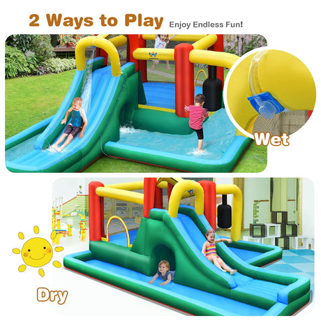HONEY JOY Inflatable Water Slide, 6-in-1 Kids Water Slide Jumping Bounce House