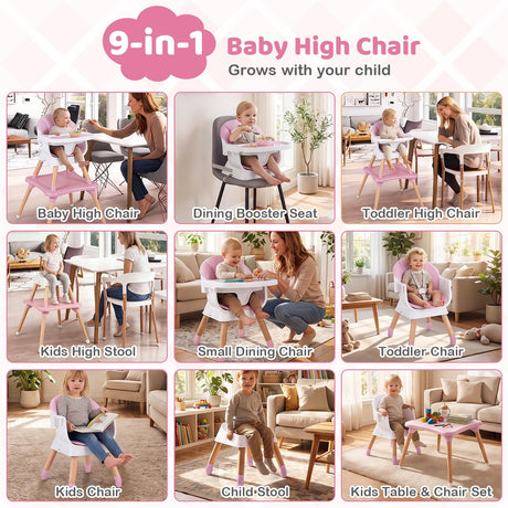 BABY JOY 9-in-1 Convertible High Chair, Kids Table and Chair Set