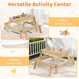 Kids Picnic Table, 4 in 1 Wooden Table & Bench Set with Removable Top & 2 Storage Boxes