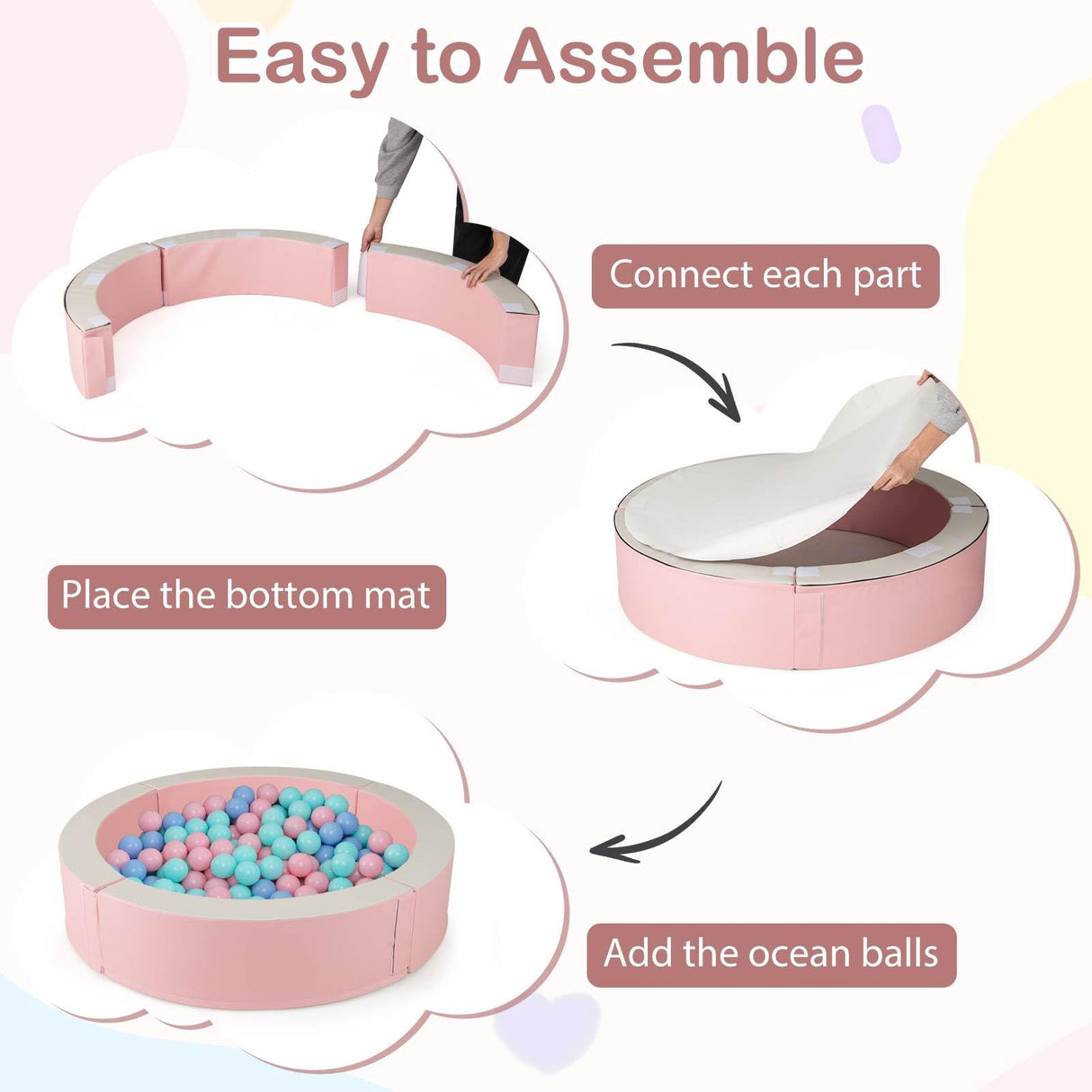 BABY JOY 113 x 26 cm Baby Ball Pit, Detachable Foam Ball Pit with 50 Colorful Ocean Balls