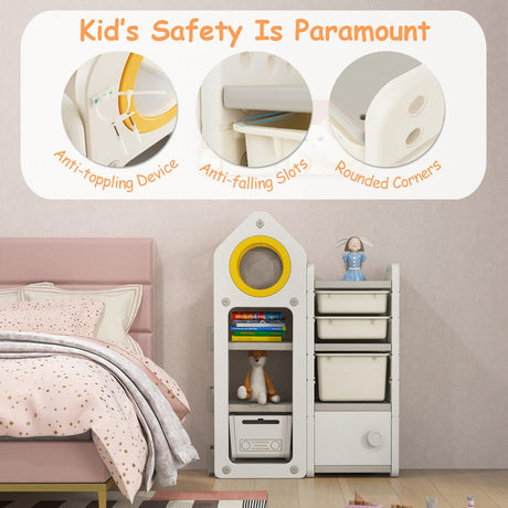 HONEY JOY Kids Toy Storage Organiser, Toy Chest and Bookshelf w/Mobile Trolley, Enclosed Cabinets & Storage Bins