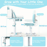 Kids Study Desk & Chair Set, Height-Adjustable Student Writing Table w/Chair