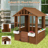 Outdoor Playhouse with Windows and Serving Stations for 2+ Years Old