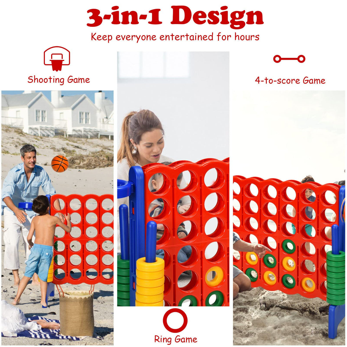 Jumbo 4-to-Score Giant Game Set for Kids with Basketball Hoop