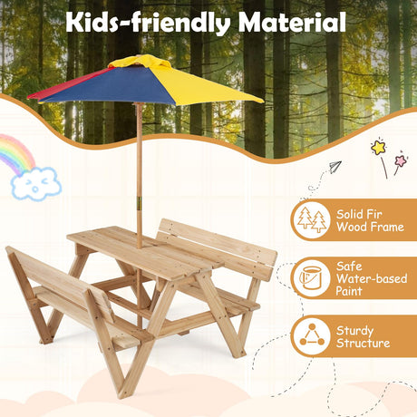 HONEY JOY Kids Picnic Table, Toddlers' Outdoor Table w/ 2 Built-in Benches