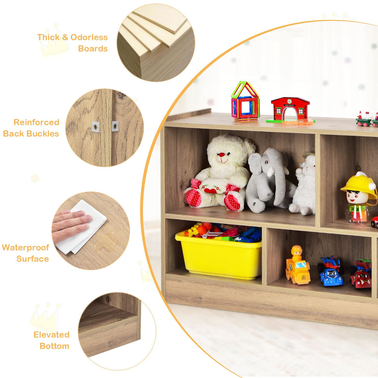 BABY JOY Kids Bookshelf & Toy Shelf, Storage Cabinet w/ 5 Compartments for Organizing Toys, Dolls