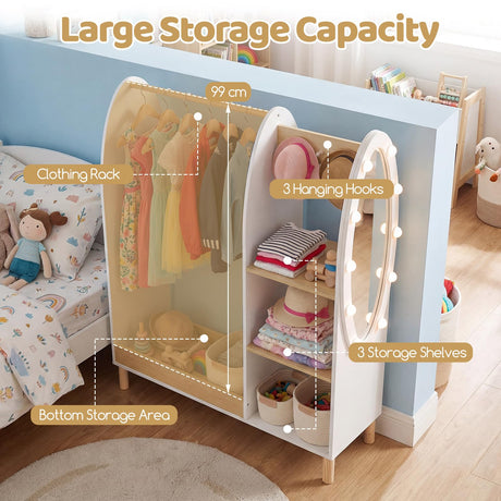 HONEY JOY Kids Dress Up Storage with Mirror and Lights