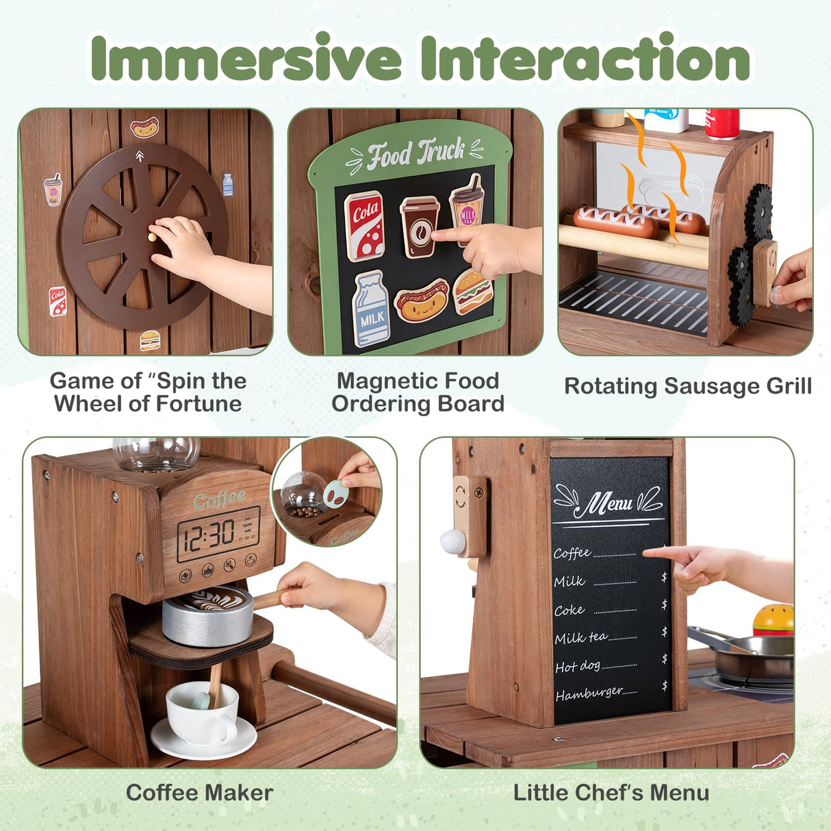 HONEY JOY Kids Food Cart, Pretend Play Market Stand Food Cart