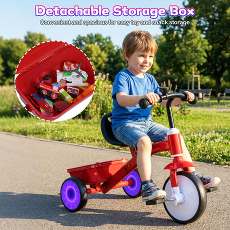 Toddler Bike with Glowing Rear Wheels and Adjustable Seat