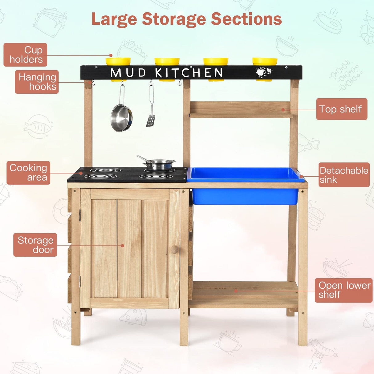 HONEY JOY Kids Kitchen Playset, Wooden Pretend Playset for Children w/Realistic Utensils