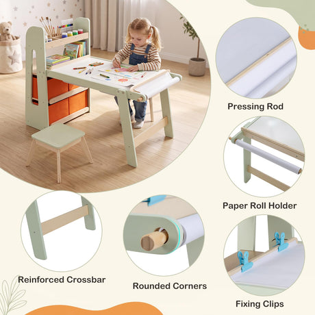 HONEY JOY Kids Sensory Table and Chairs,Art Desk Set with Paper Roll