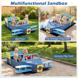 HONEY JOY Glider-Shape Kids Sandpit, Large Wooden Outdoor Sand Box w/Bench Seat