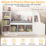 HONEY JOY Car-Shaped Kids Bookshelf with Reading Nook, Kids Bookcase